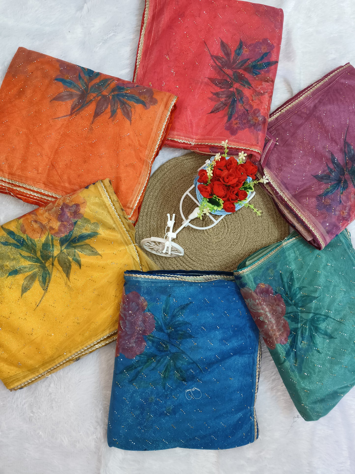 Yellow Digital Print Organza Saree