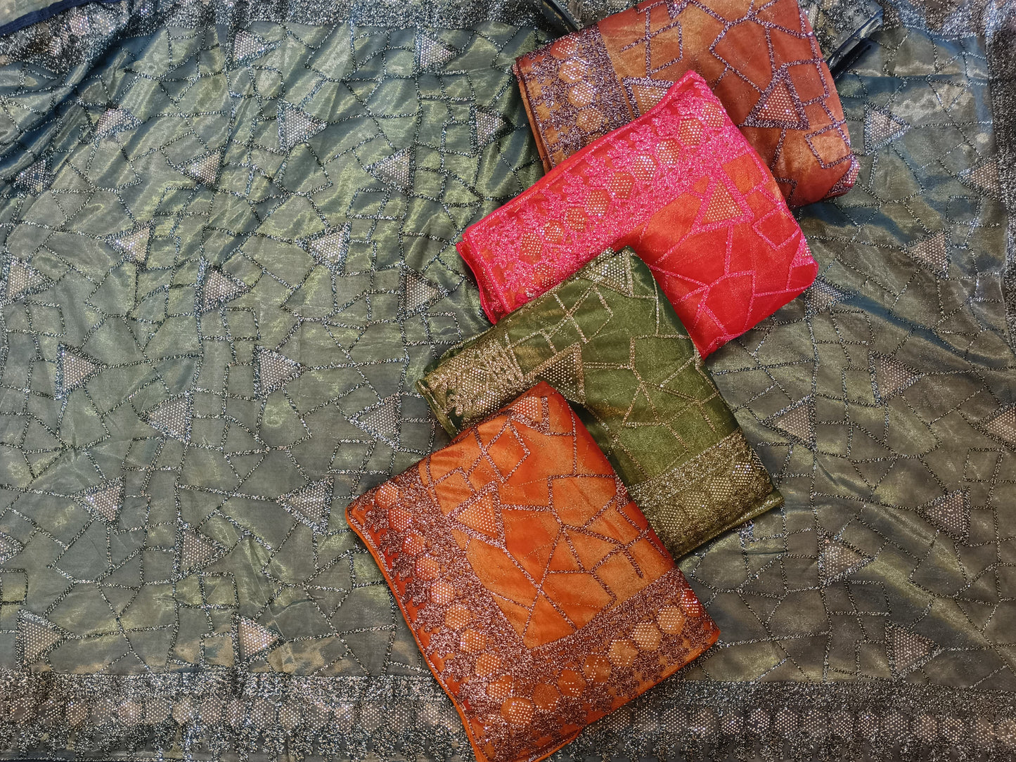 Brown Zari Embroidery Organza Saree