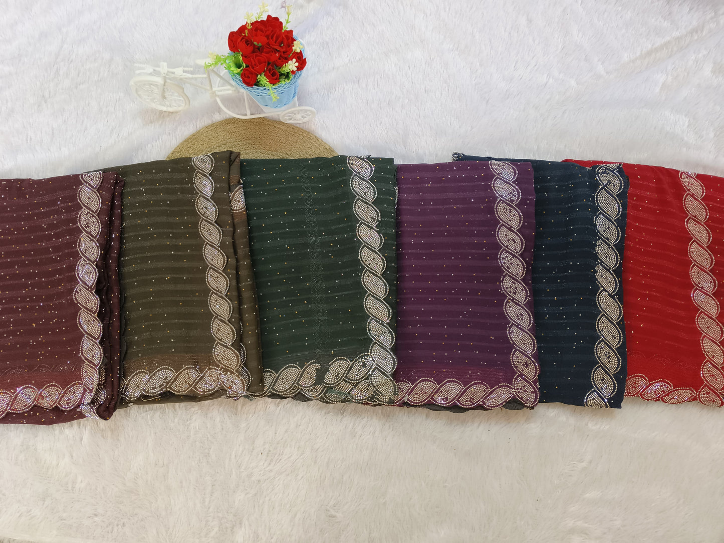 Dark Green Designer Siroski Georgette Saree