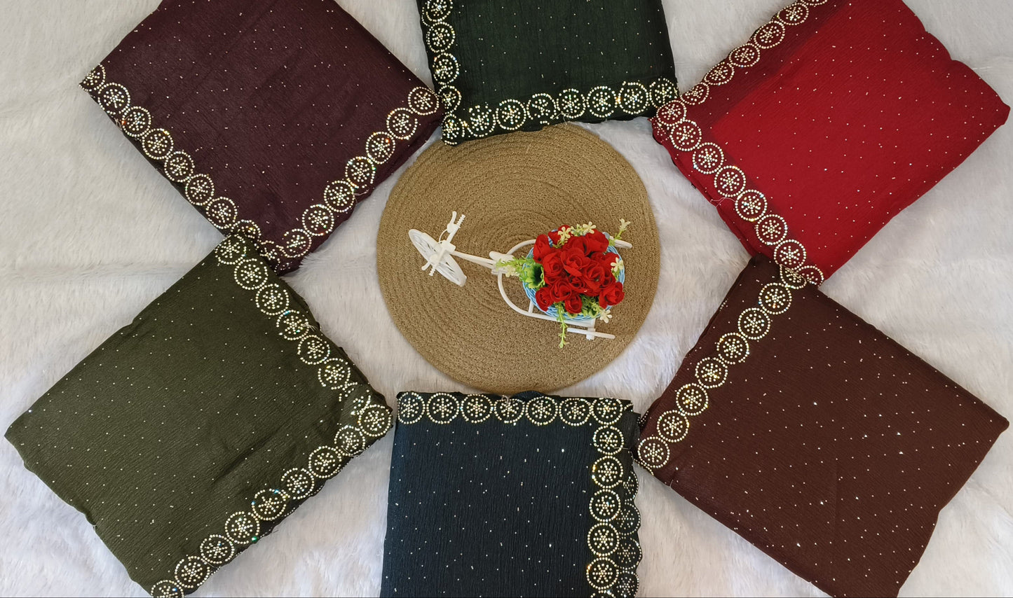 Brown Stone Work Crush Fabric Saree