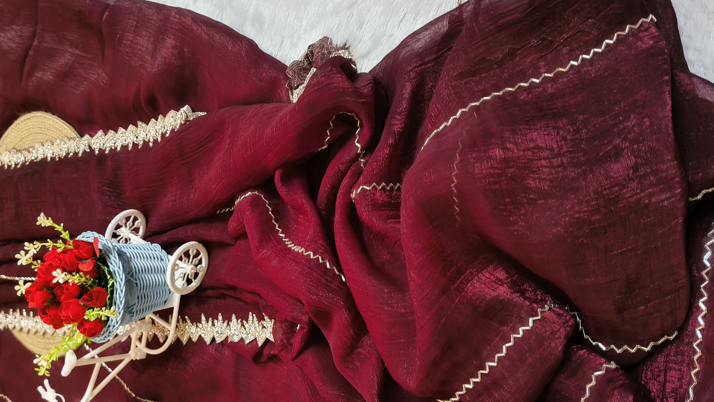 Maroon color cut work Jimmy-cho saree