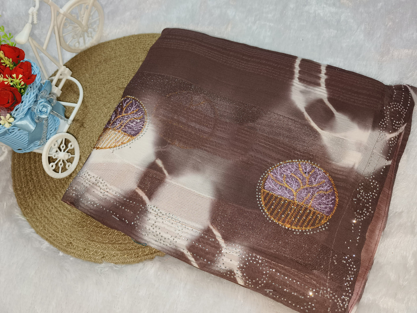 Embroidery Coffee Brown Georgette saree