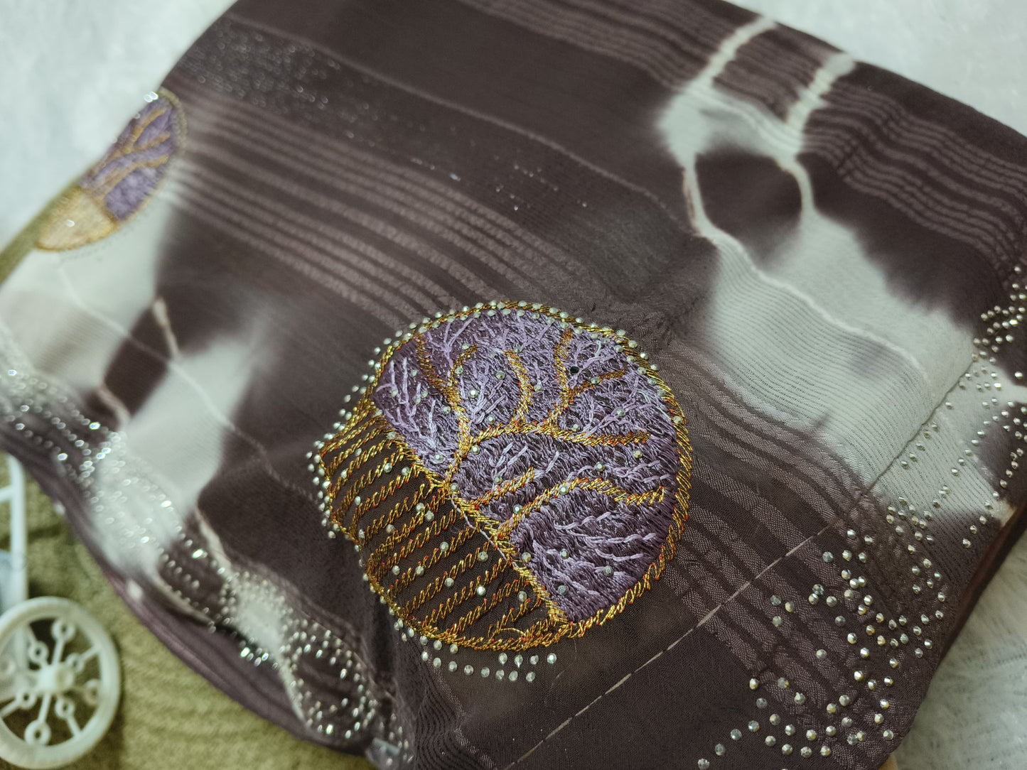 Embroidery Coffee Brown Georgette saree