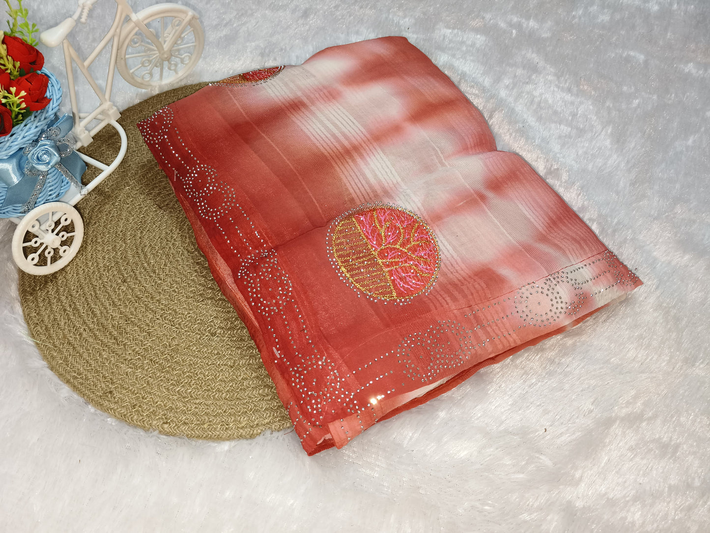 Embroidery Red Georgette saree