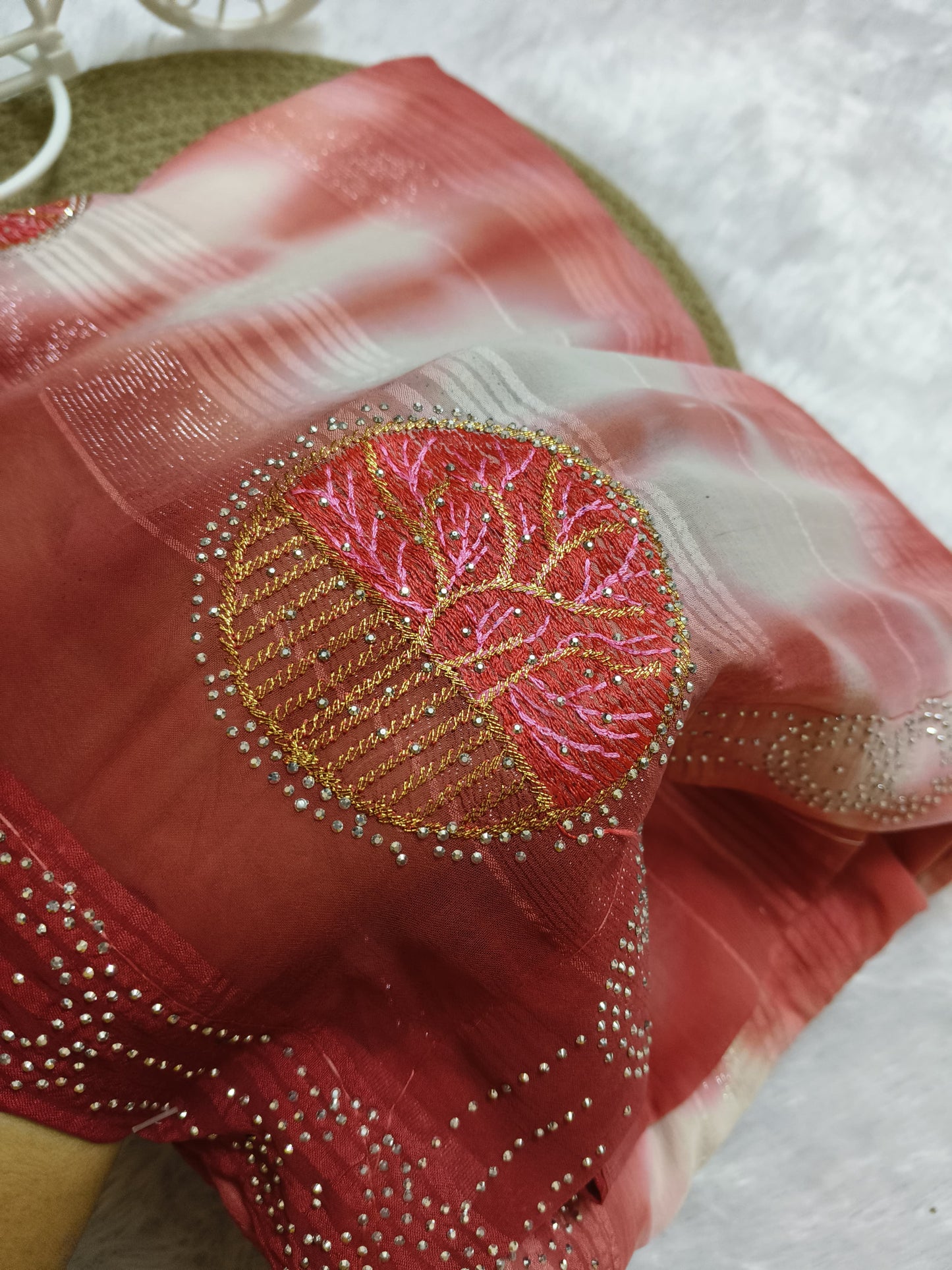 Embroidery Red Georgette saree