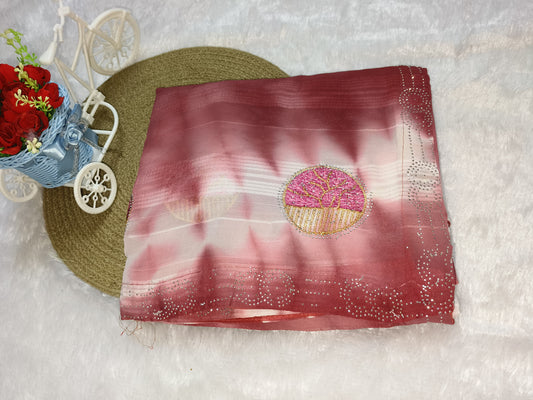 Embroidery Rose Pink Georgette saree