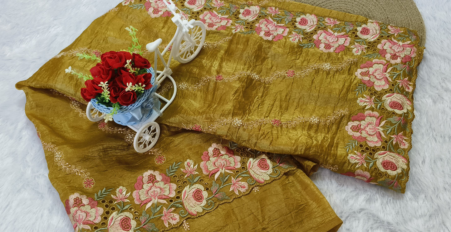 Embroidery Work Crush tussar Saree