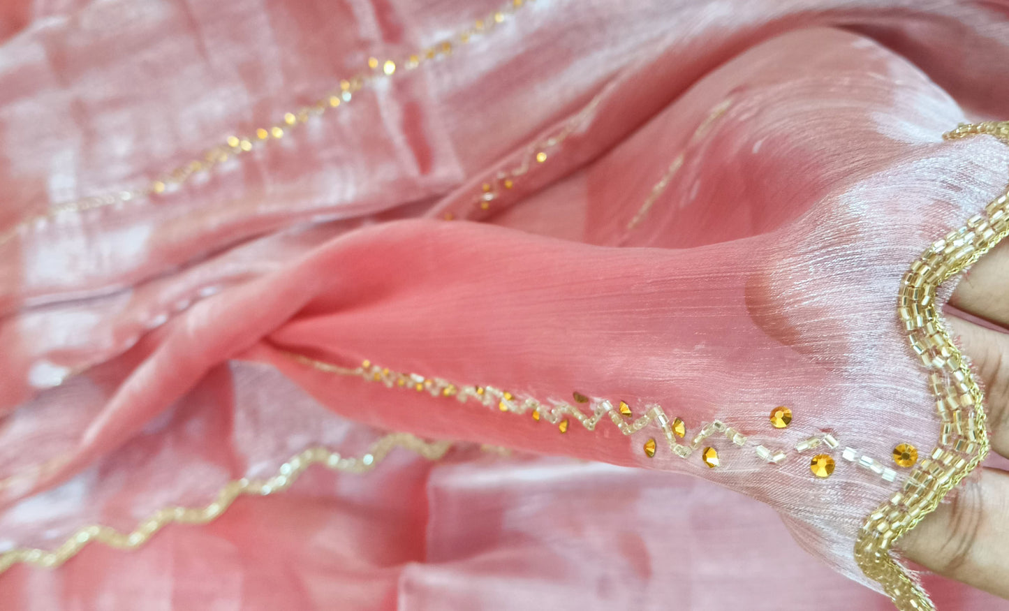 Pink color cut work Jimmy-cho saree