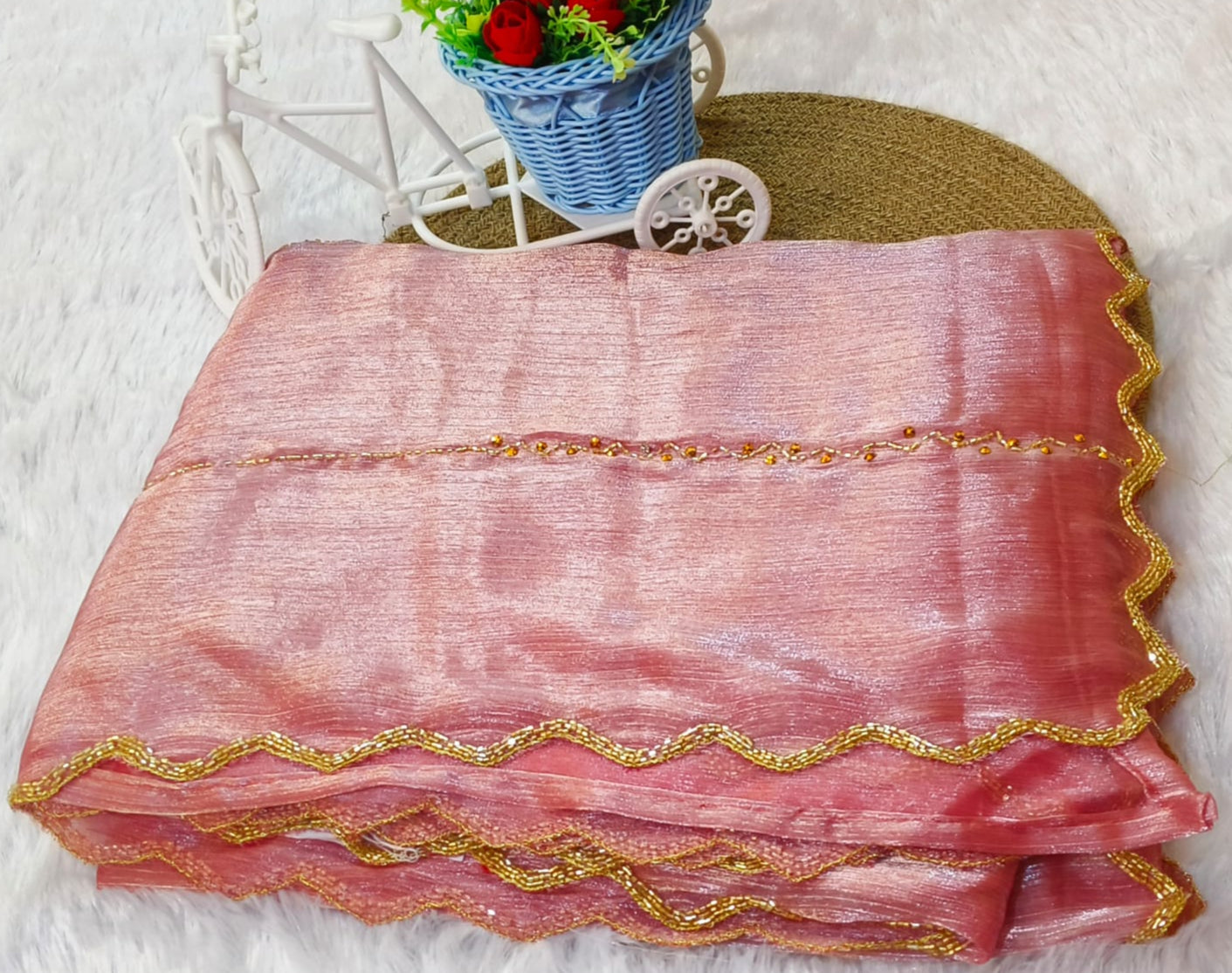 Pink color cut work Jimmy-cho saree