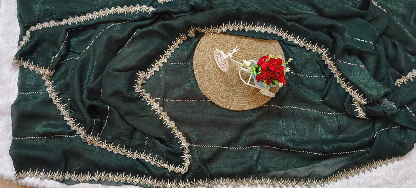 Green color cut work Jimmy-cho saree