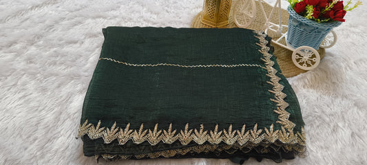 Green color cut work Jimmy-cho saree
