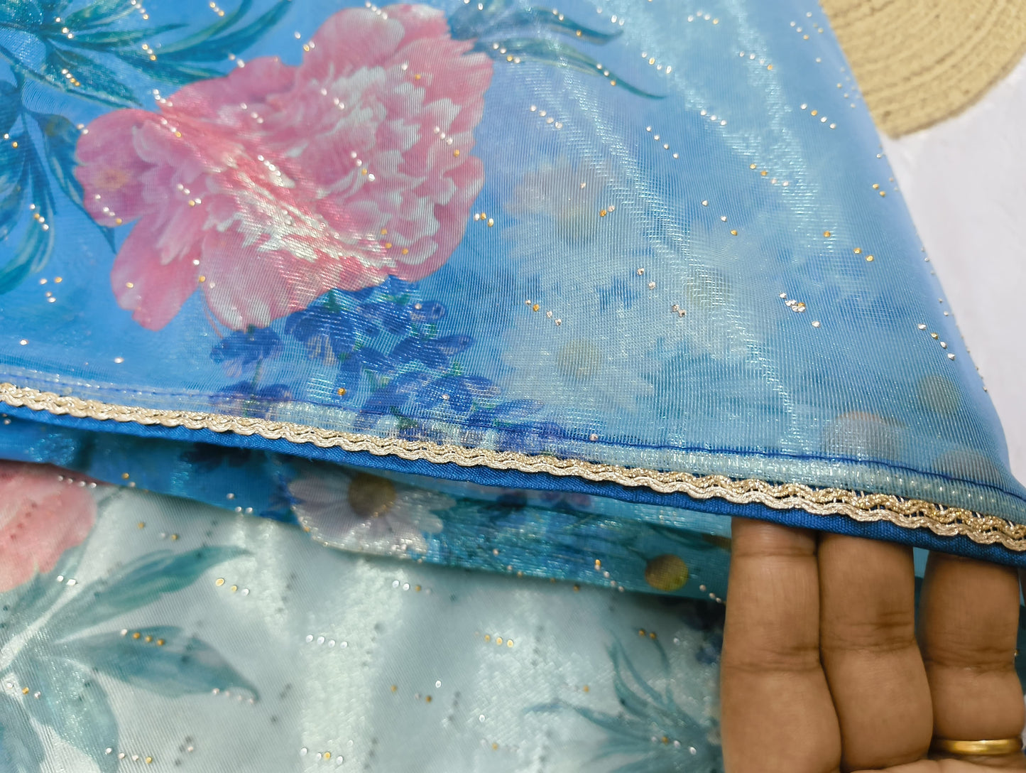 Blue Digital Print Organza Saree