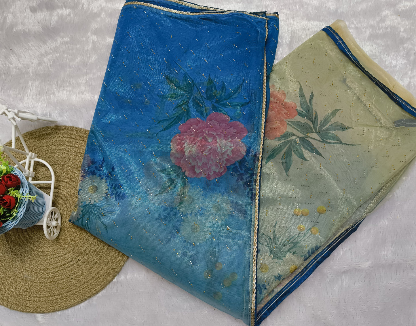 Blue Digital Print Organza Saree