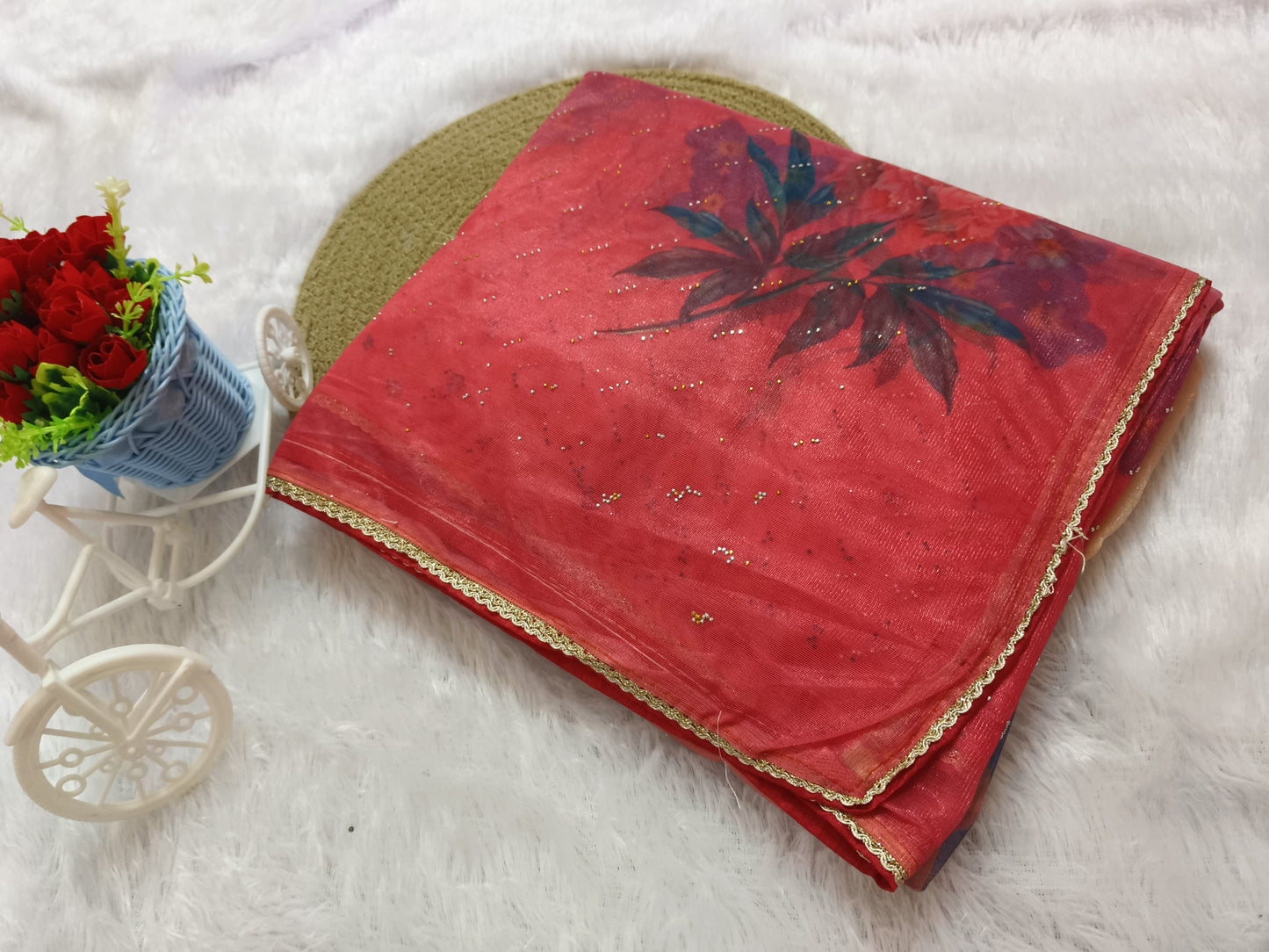 Pink Digital Print Organza Saree