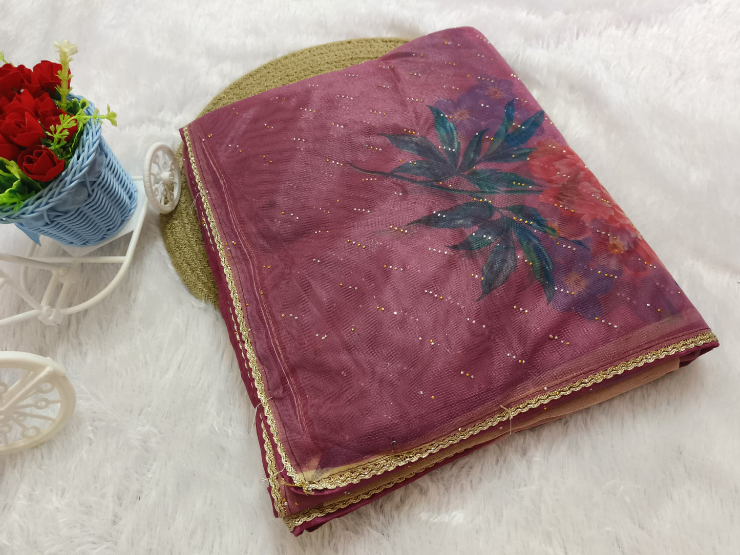 Purple Digital Print Organza Saree