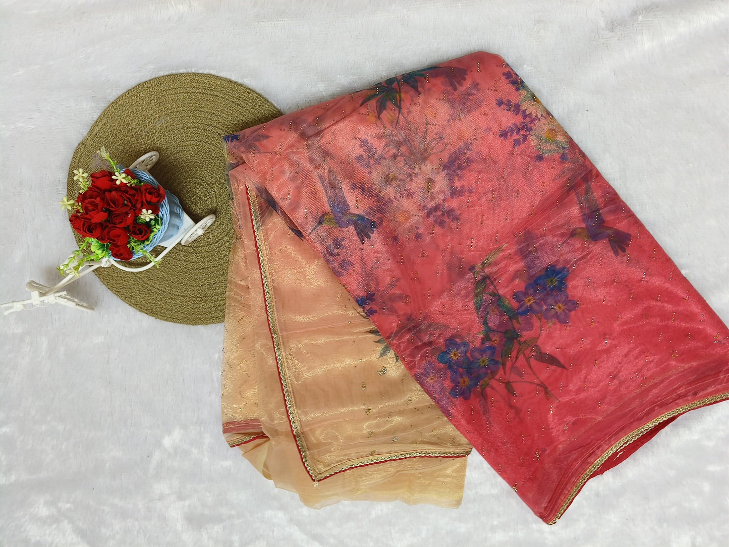 Pink Digital Print Organza Saree