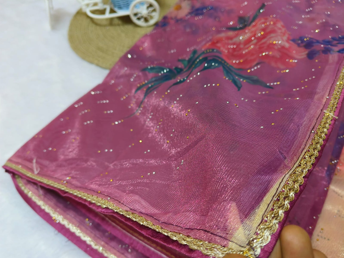 Purple Digital Print Organza Saree