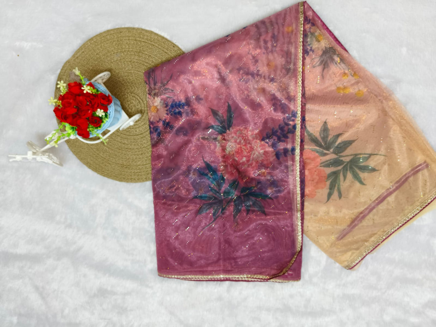 Purple Digital Print Organza Saree