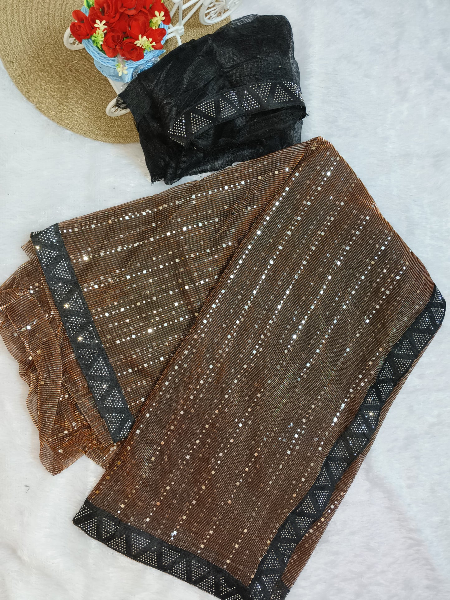 Gold Color Stretchable Sequence Saree