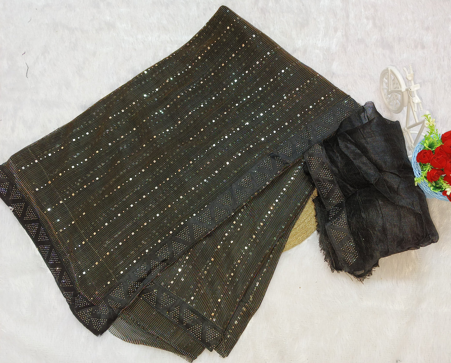 Black Color Stretchable Sequence Saree