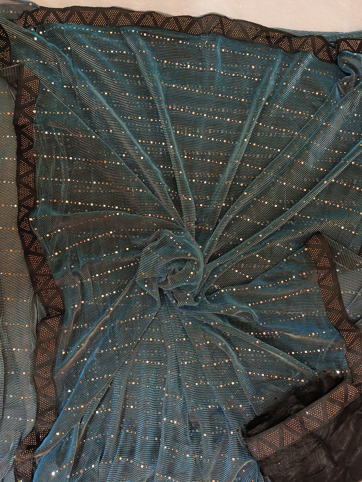 Teal Blue Color Stretchable Sequence Saree