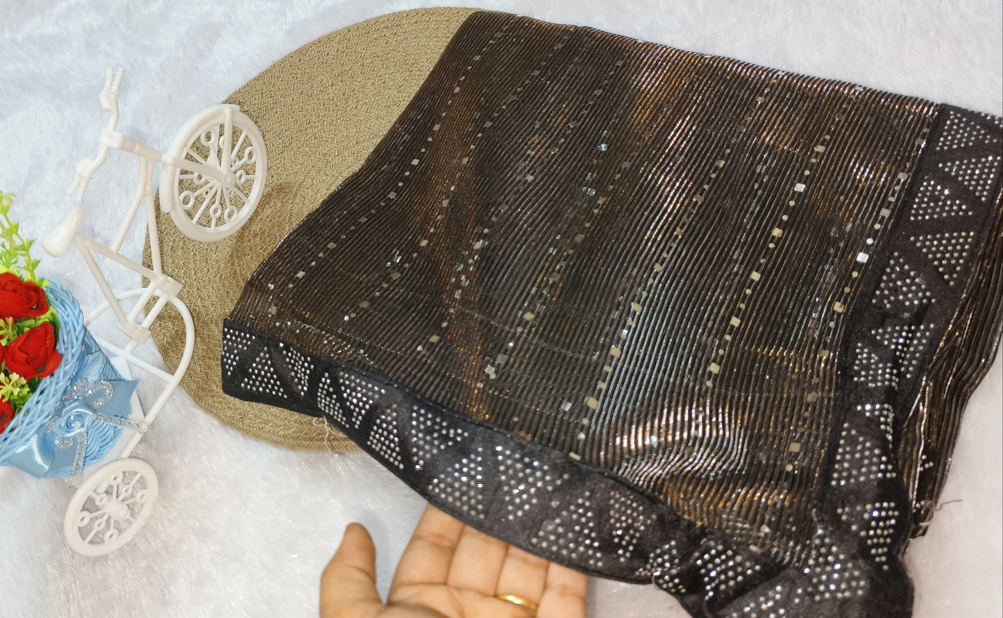 Black Color Stretchable Sequence Saree