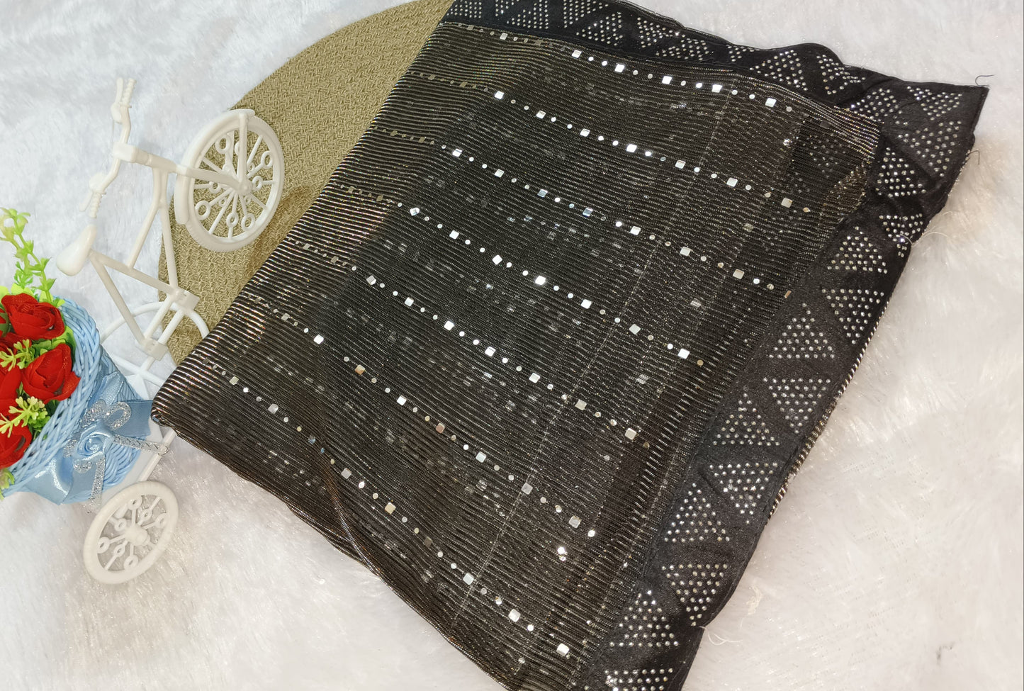 Black Color Stretchable Sequence Saree