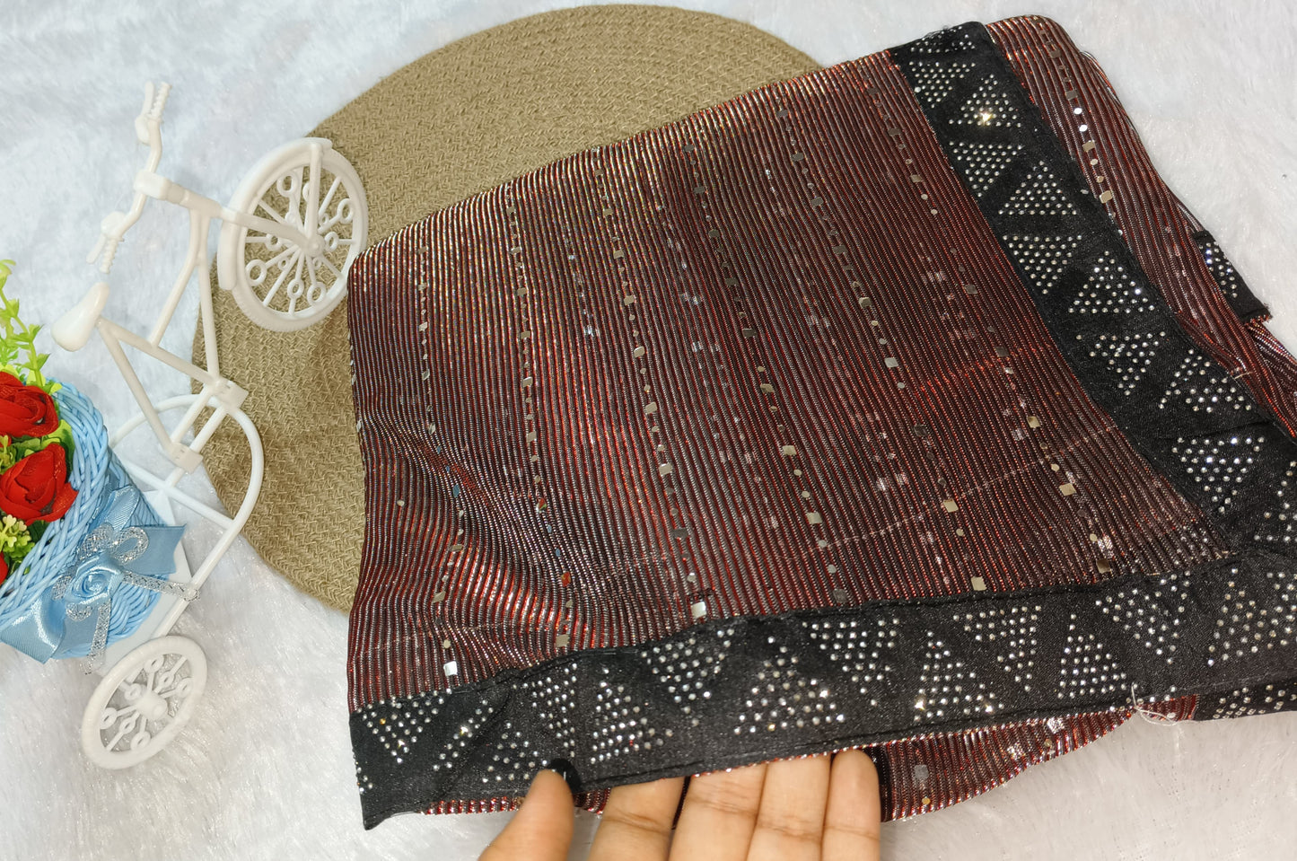 Maroon Color Stretchable Sequence Saree