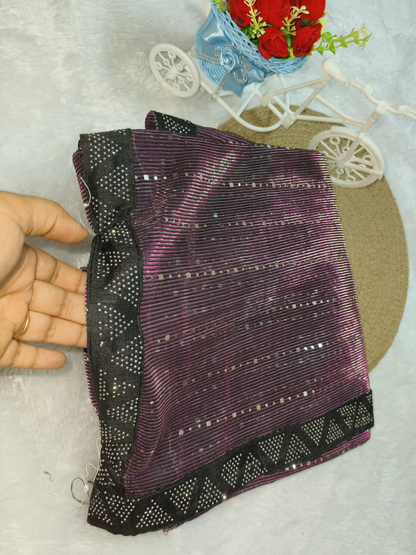 Purple Color Stretchable Sequence Saree