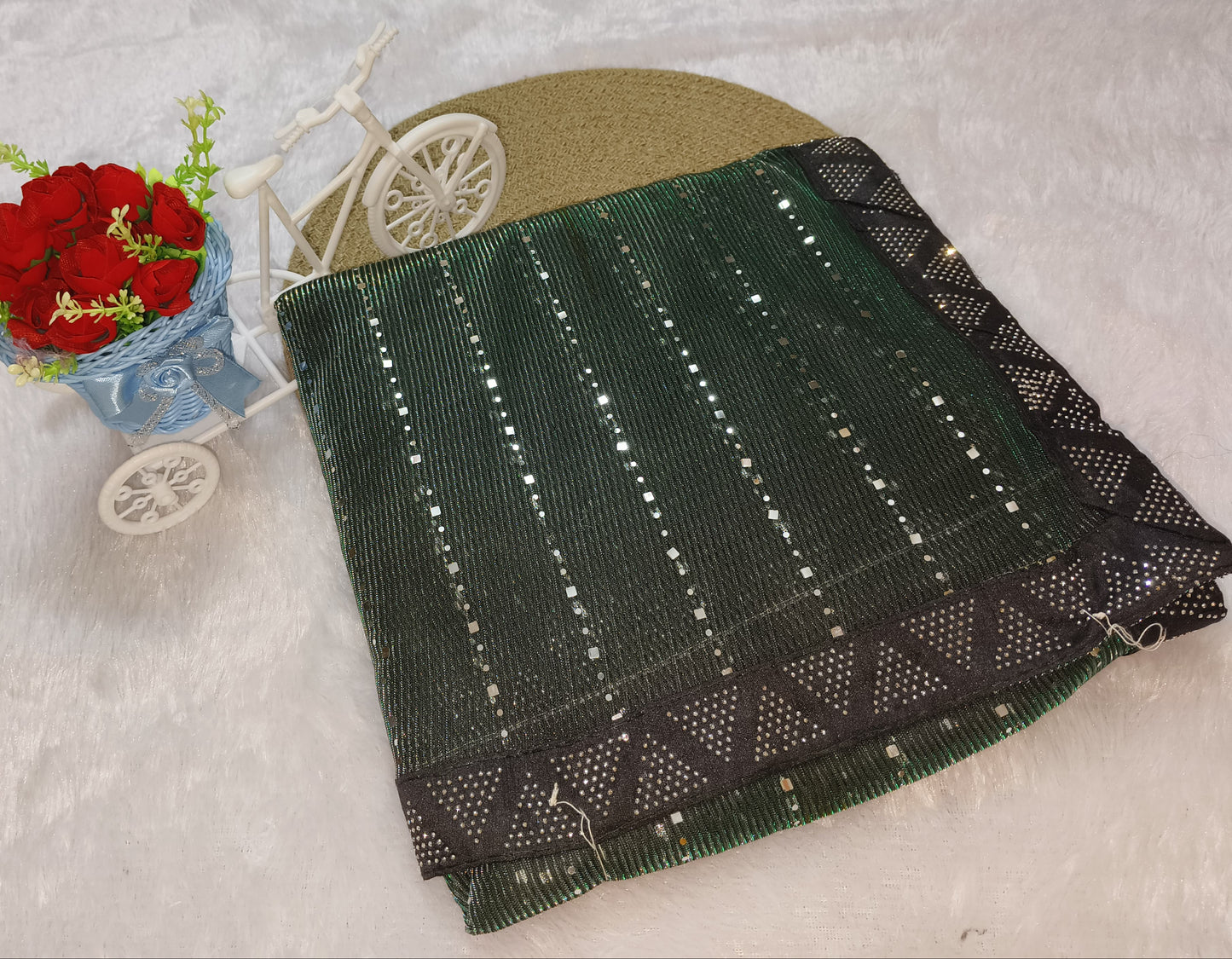 Green Color Stretchable Sequence Saree