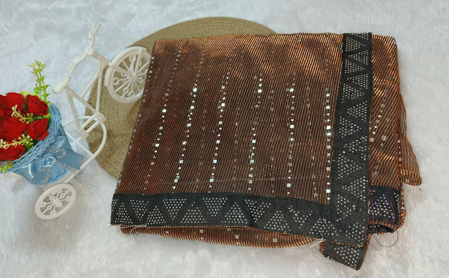 Gold Color Stretchable Sequence Saree