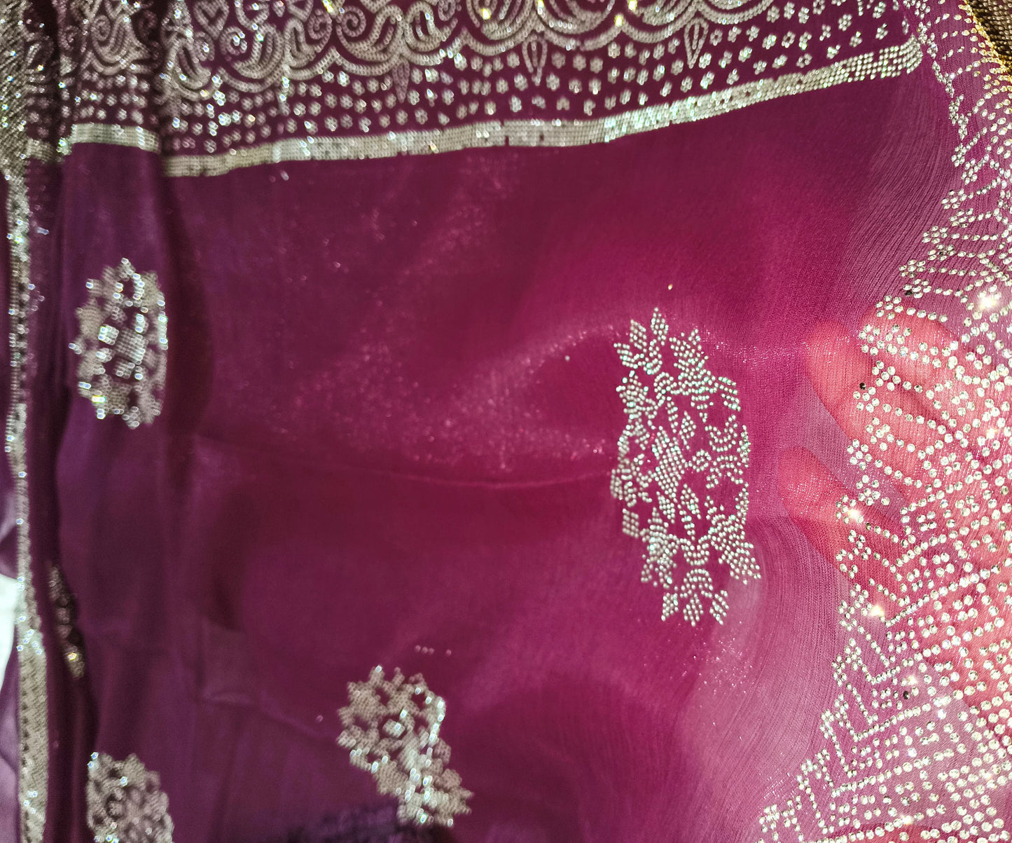 Purple Heavy Siroski Work Chiffon Saree