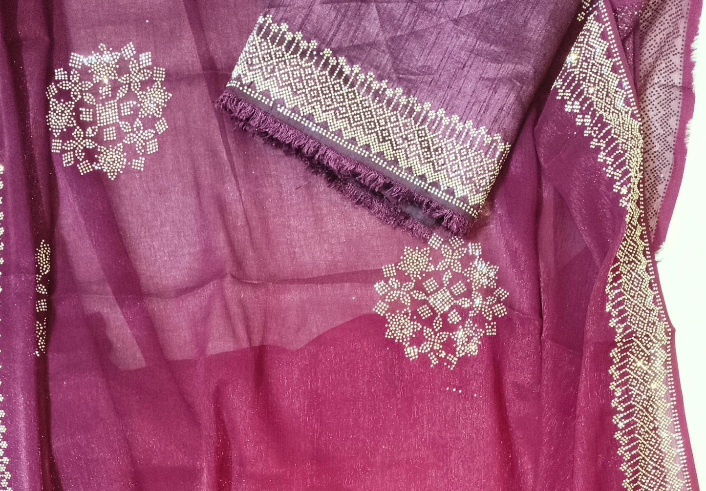 Dark Green Heavy Siroski Work Chiffon Saree