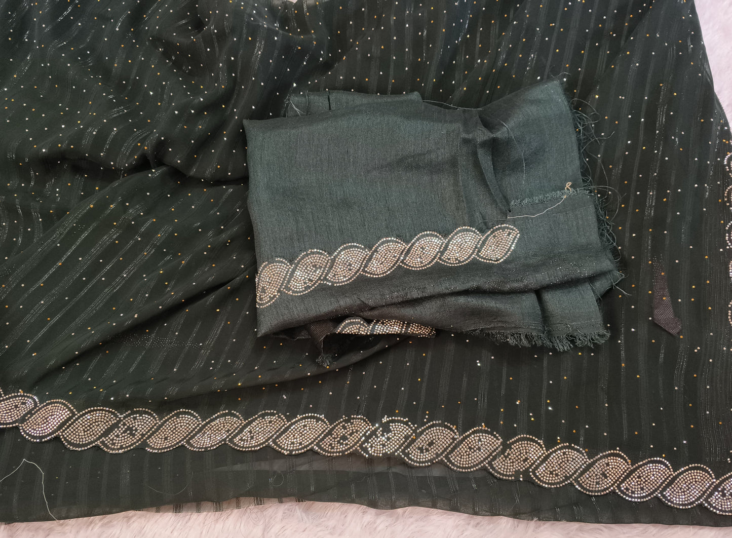 Dark Green Designer Siroski Georgette Saree