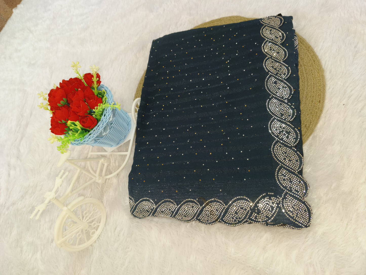 Tale Blue Designer Siroski Georgette Saree