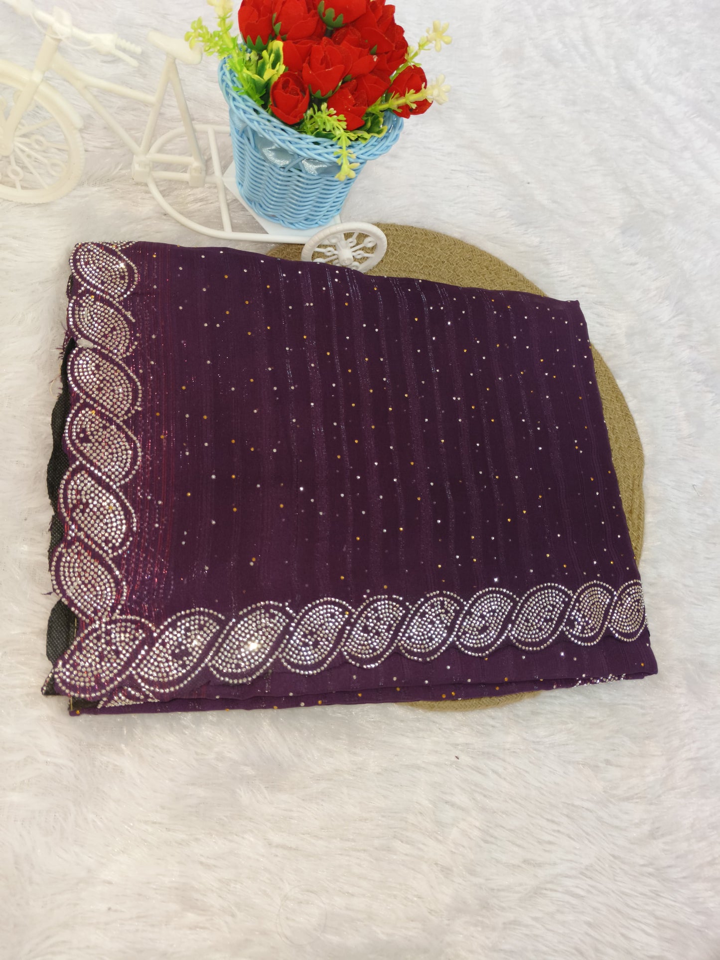 Purple Designer Siroski Georgette Saree