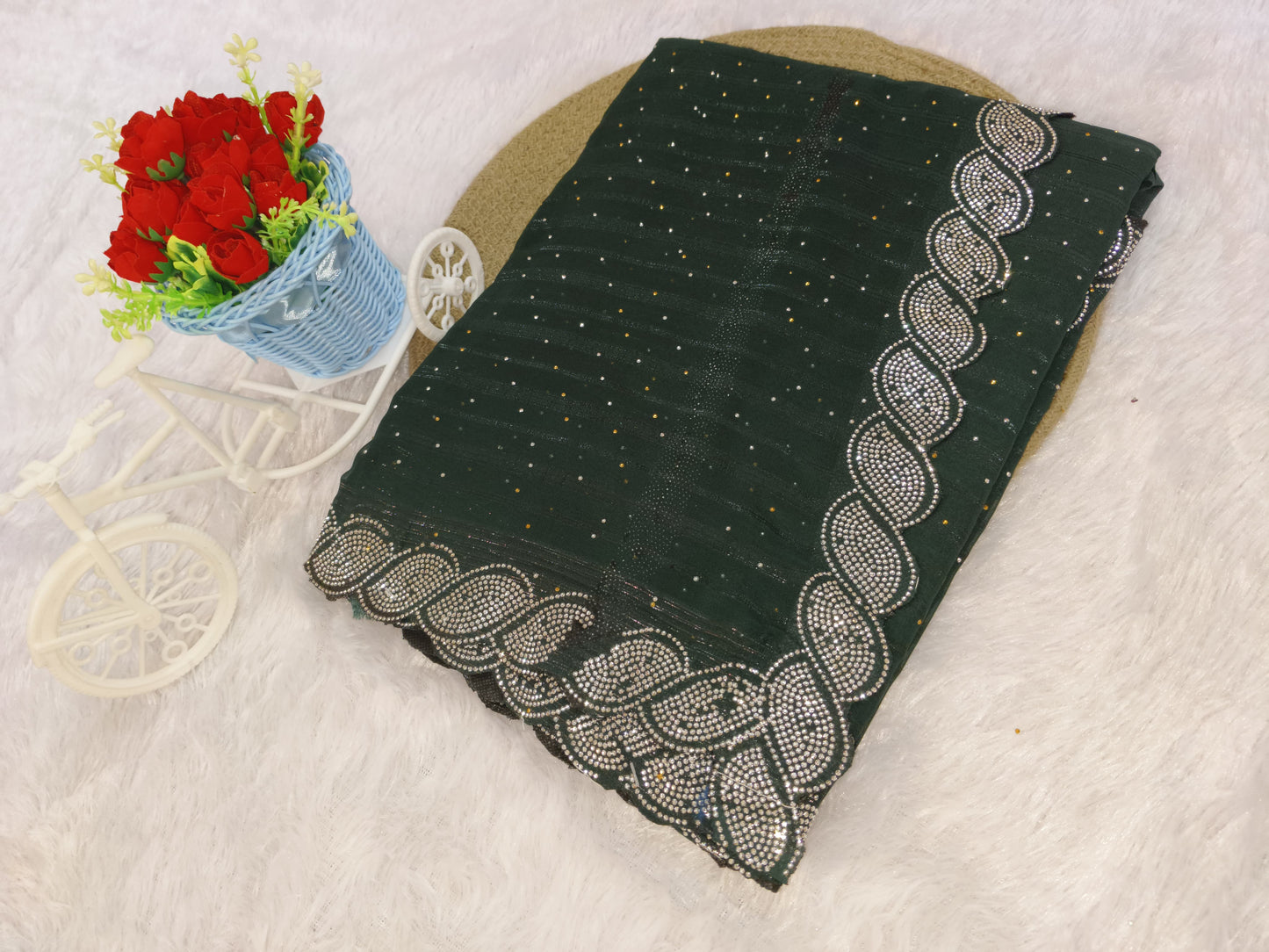 Dark Green Designer Siroski Georgette Saree