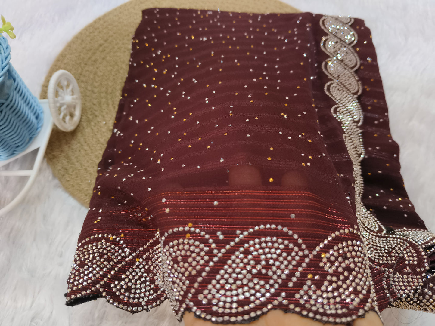 Brown Designer Siroski Georgette Saree