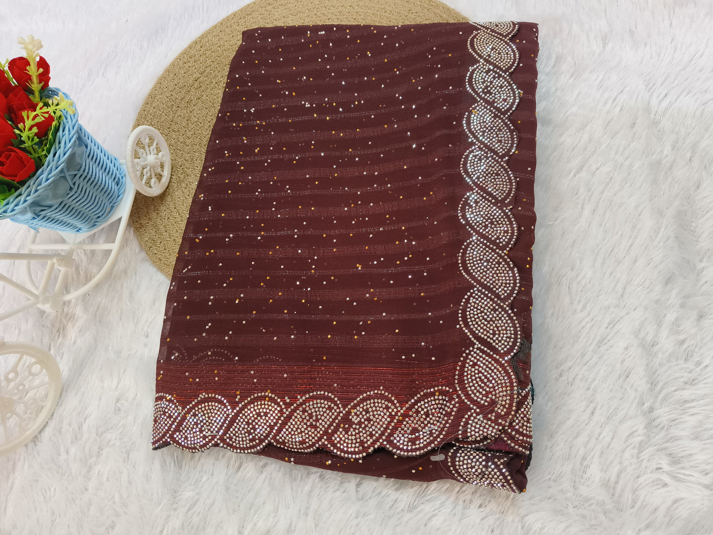 Brown Designer Siroski Georgette Saree
