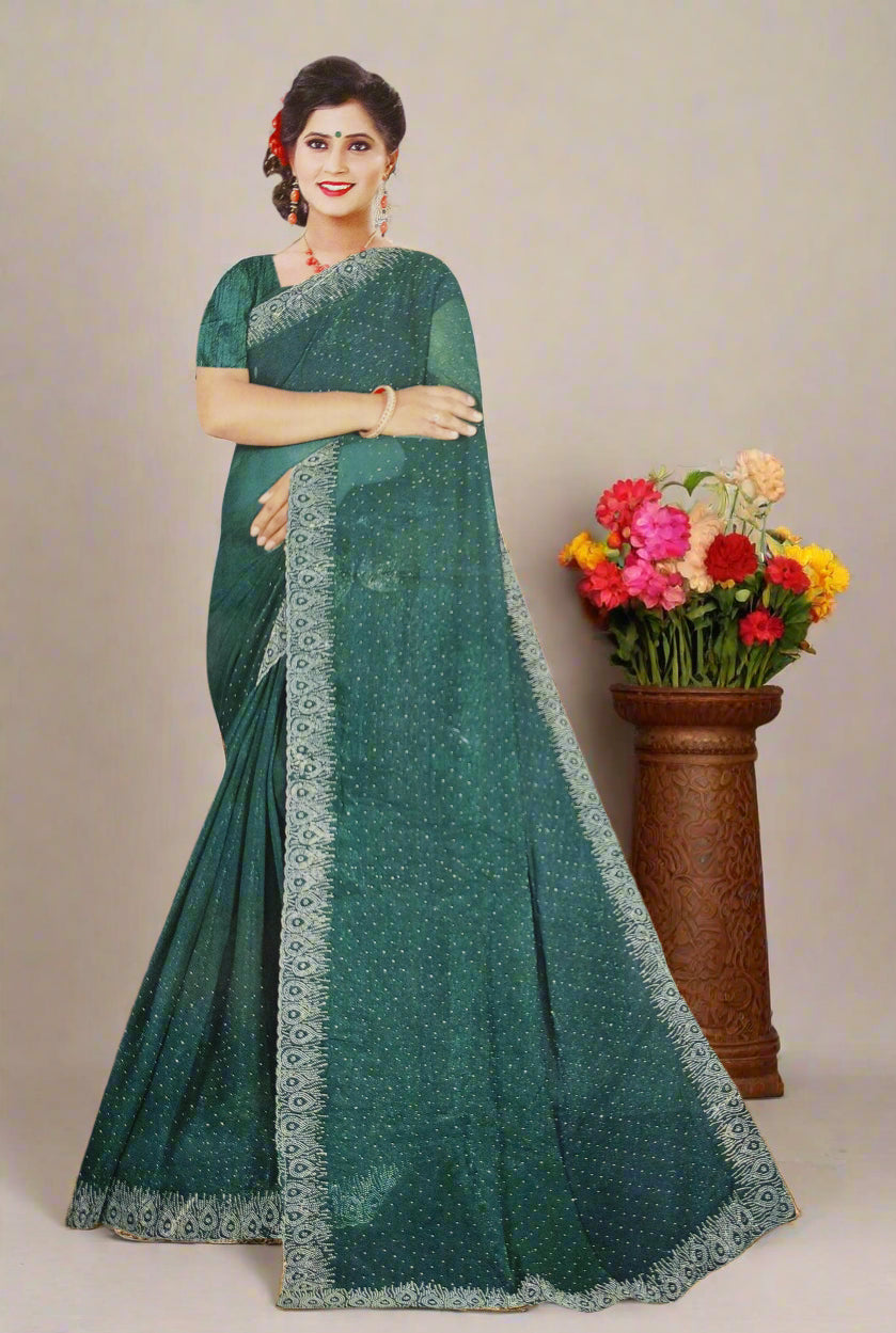 Tale Blue Georgette Embellished Saree