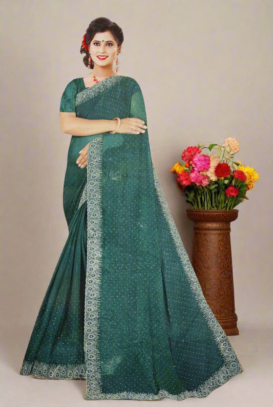 Tale Blue Georgette Embellished Saree