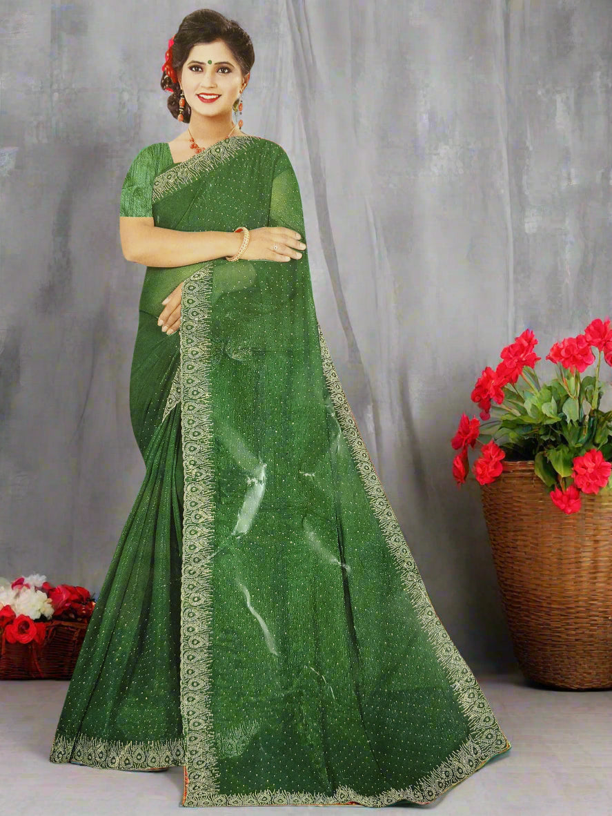 Green Georgette Embellished Saree