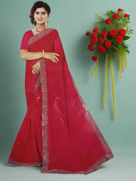 Red Georgette Embellished Saree