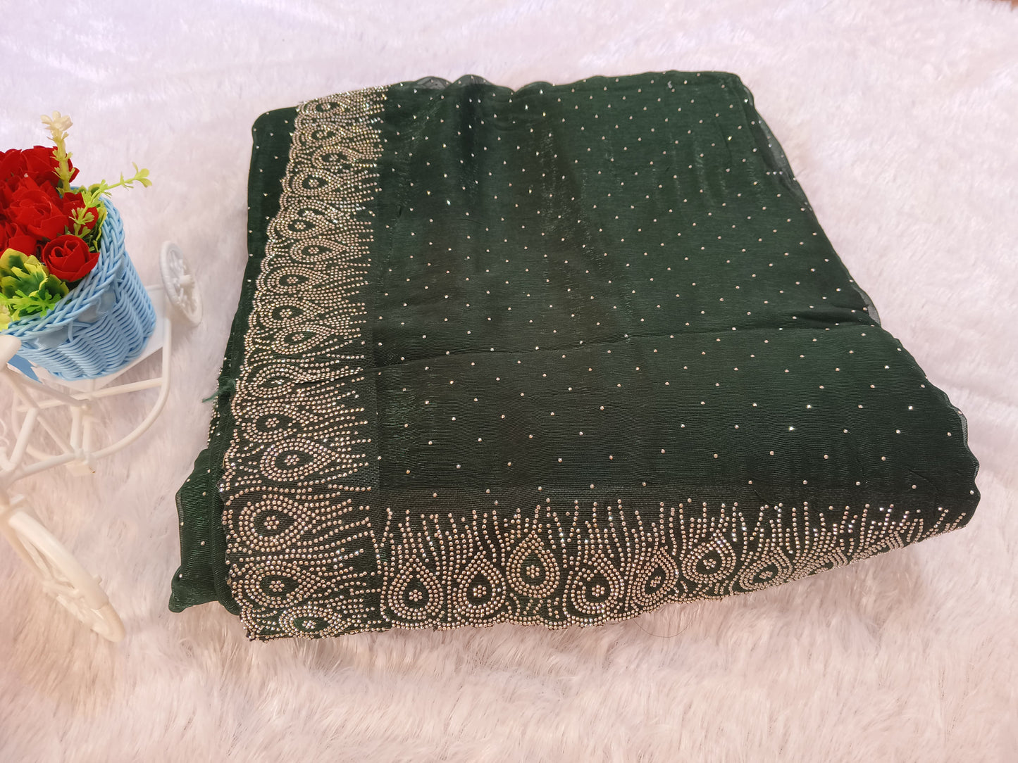 Green Georgette Embellished Saree