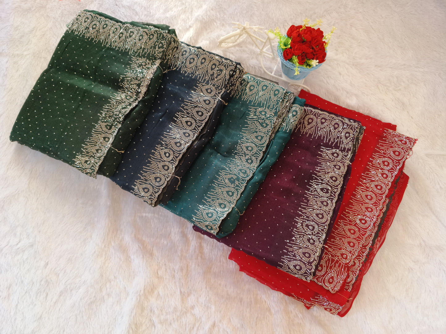 Dark Green Georgette Embellished Saree