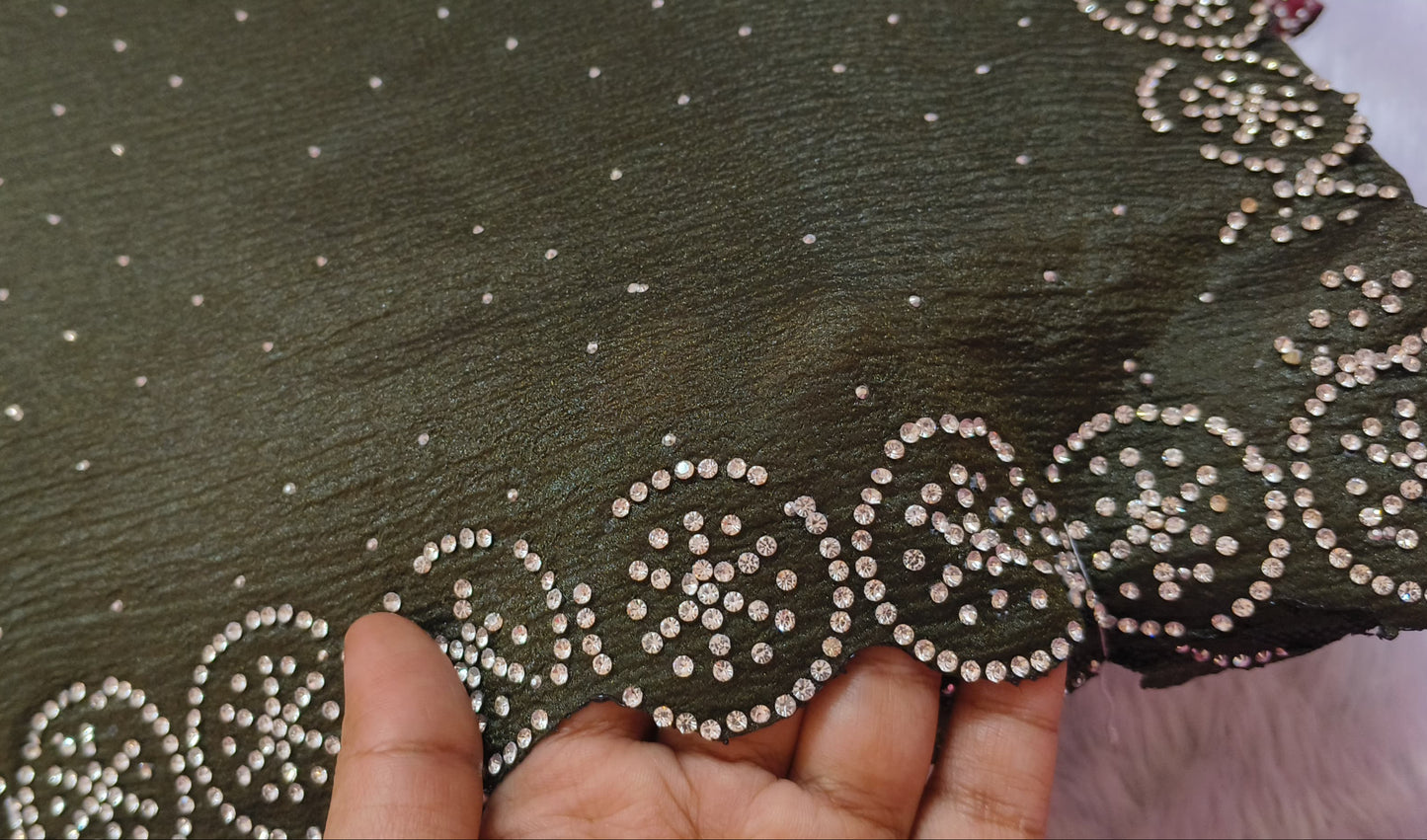 Green Stone Work Crush Fabric Saree