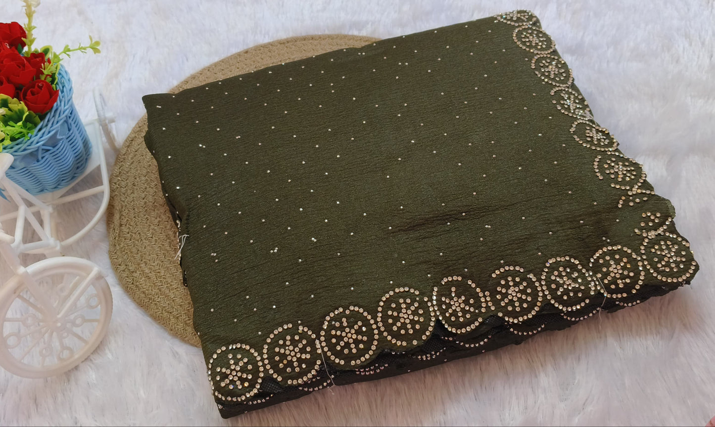 Green Stone Work Crush Fabric Saree