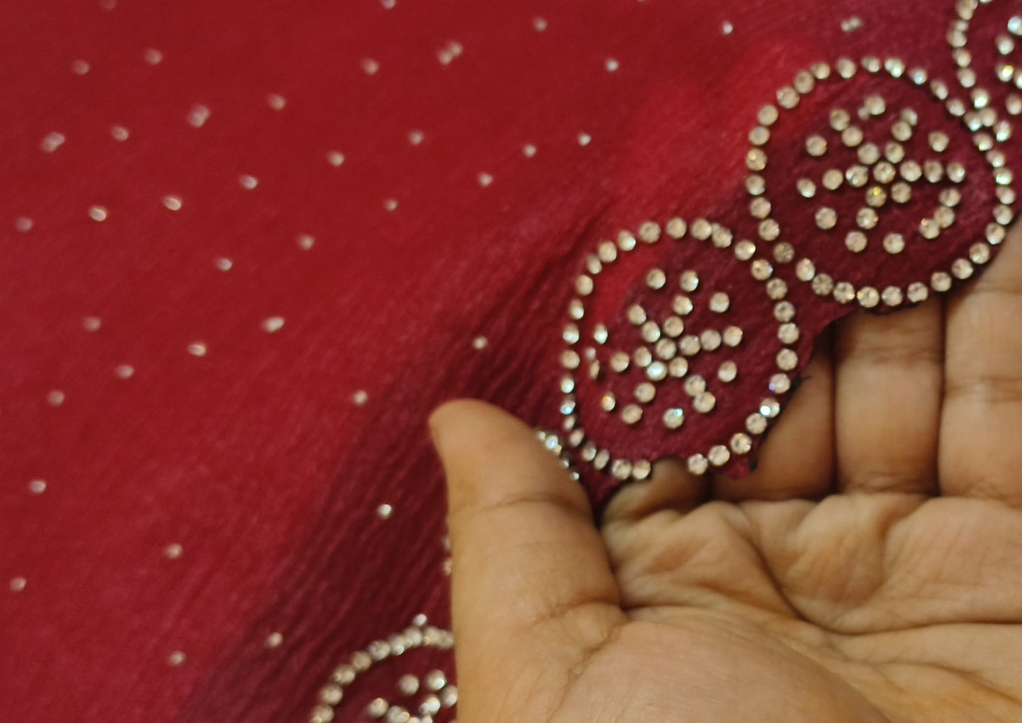 Red Stone Work Crush Fabric Saree