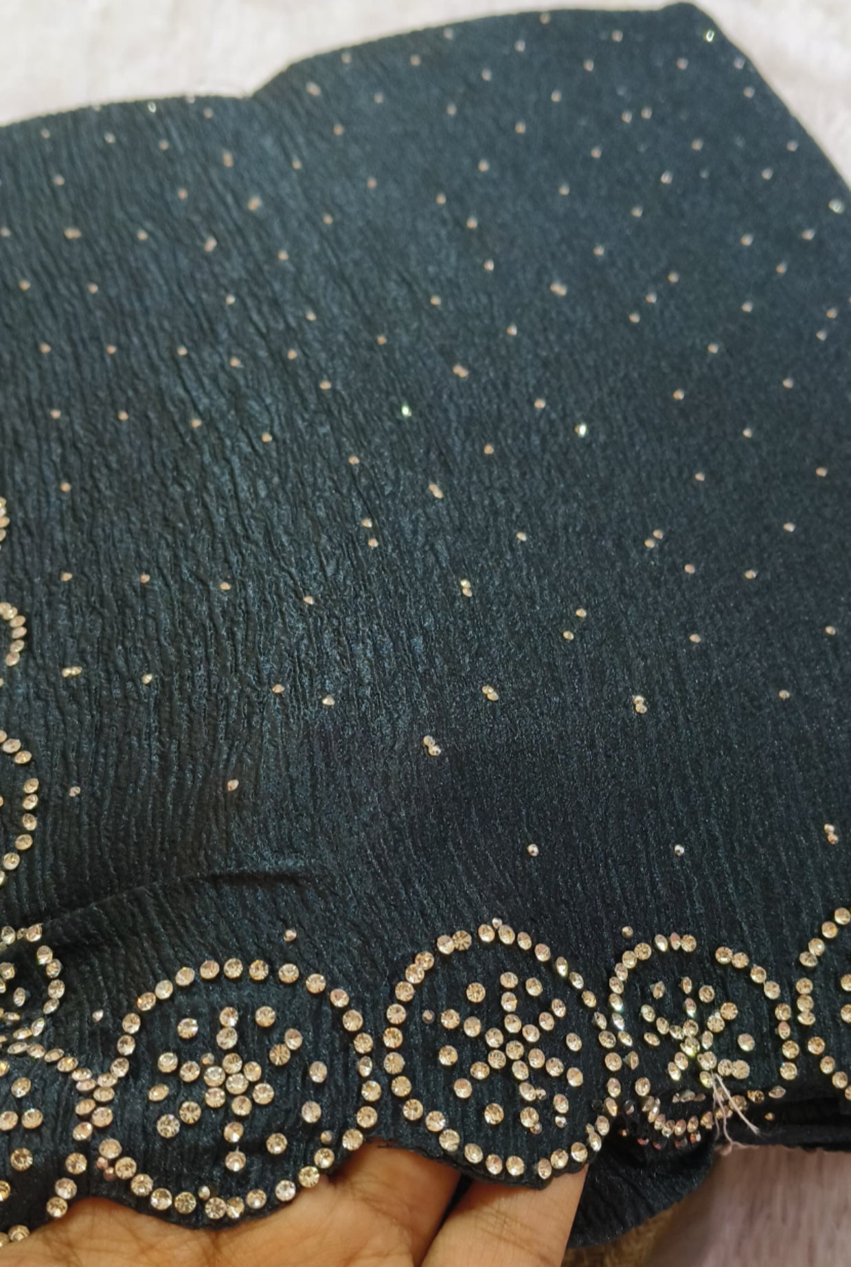 Teal Blue Stone Work Crush Fabric Saree