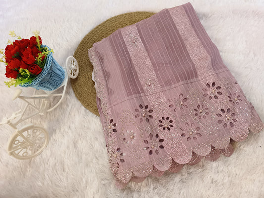 Pearl Embellished Chiffon Saree